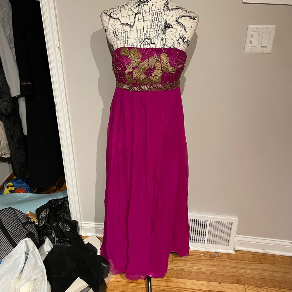 ✈️Camille La vie Silk Formal Evening bead overlay vibrant pleated wedding